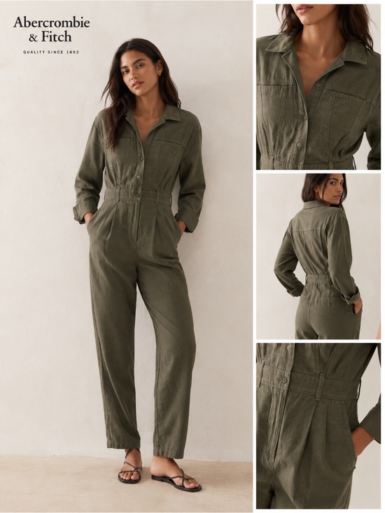Abercrombie & Fitch Pants - Abercrombie & Fitch Olive Green Utility Jumpsuit XS Petite Linen Blend Romper